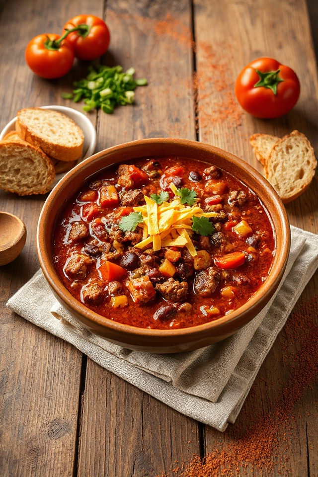 hearty flavorful slow cooked chili