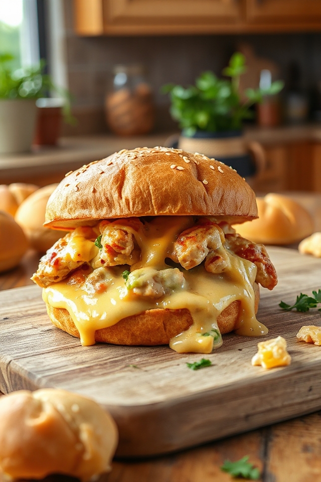 slow cooked cheesy chicken sandwiches