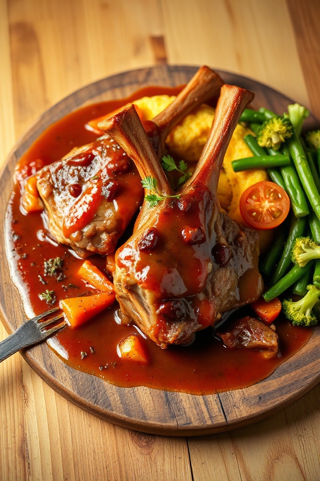 slow cooked tender lamb shanks