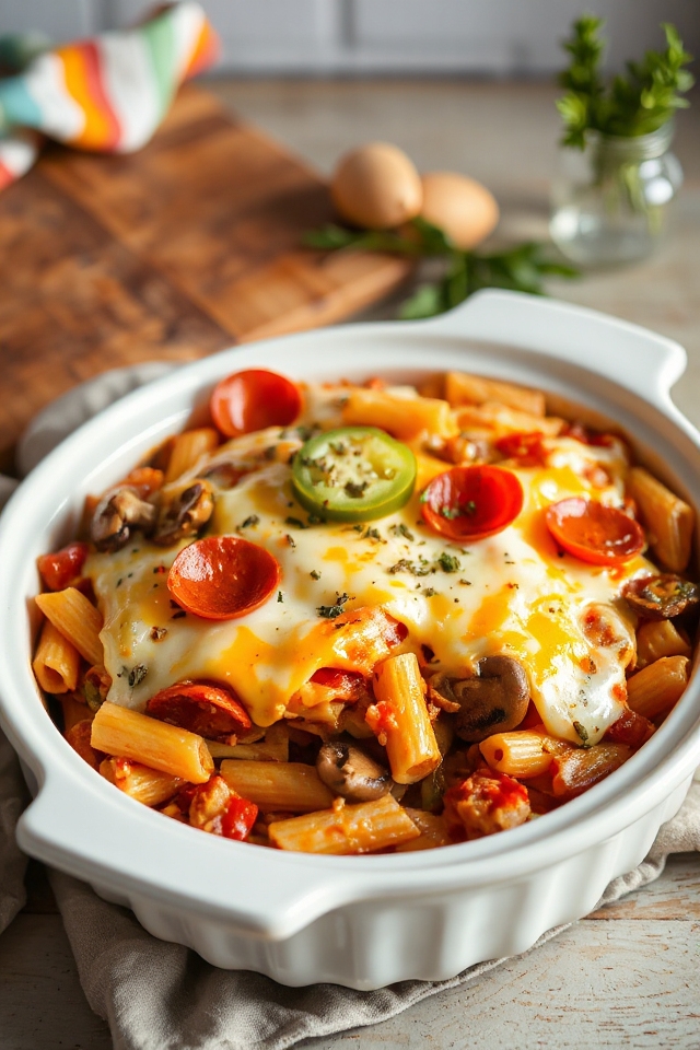 slow cooker cheesy pizza casserole