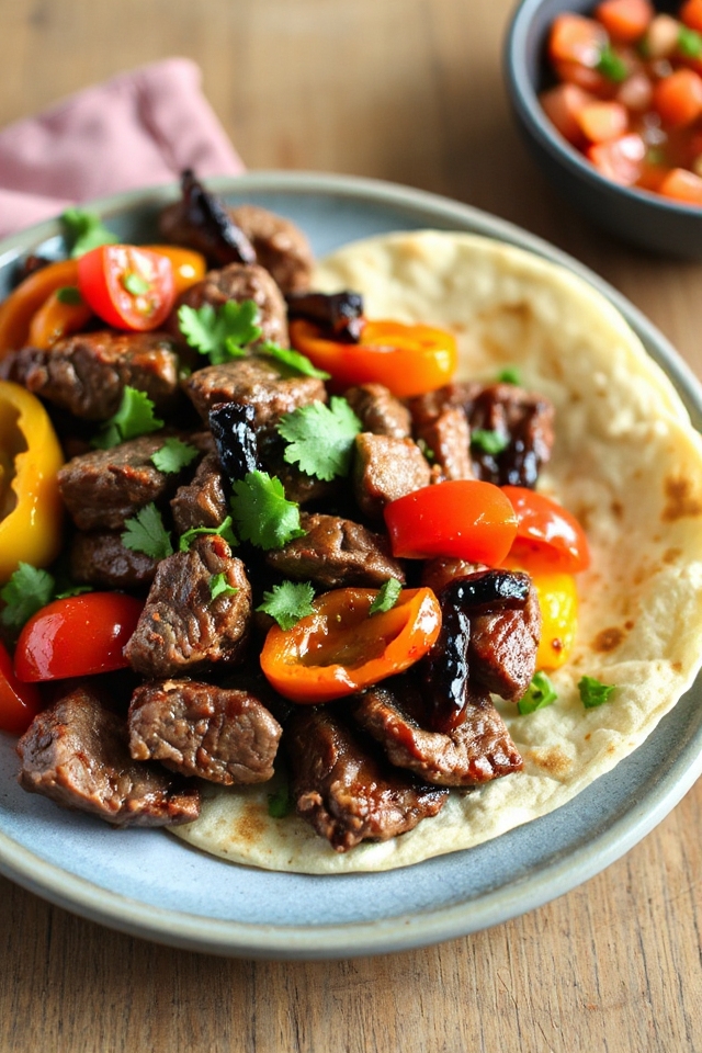 tender steak with peppers